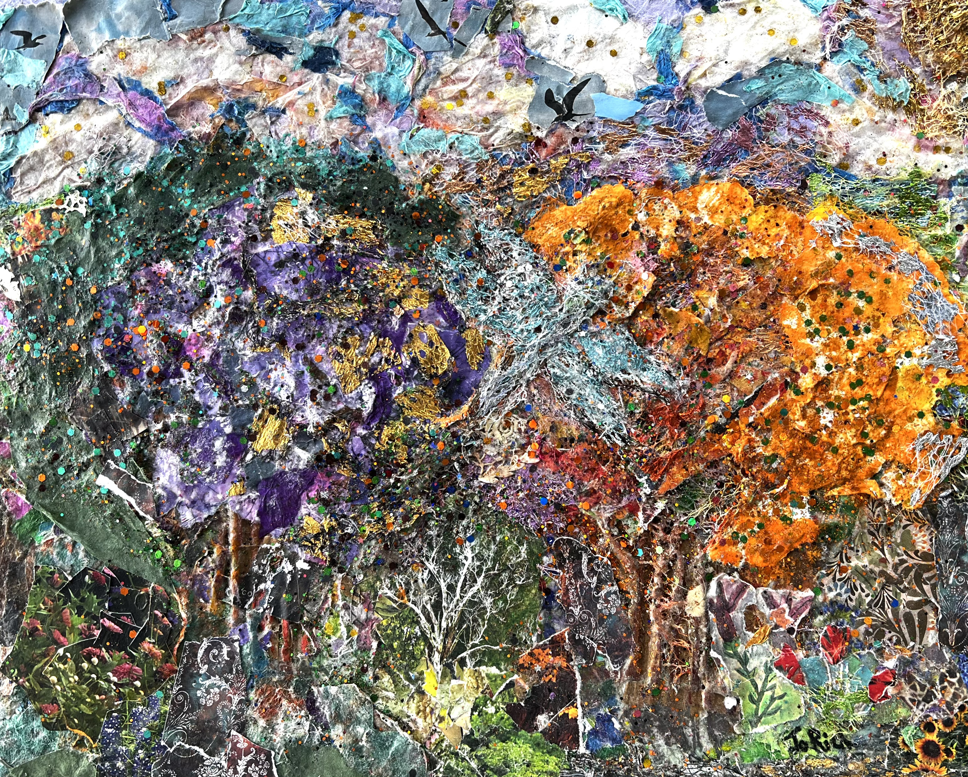 Dragon Fly Forest (Original Mixed-Media Collage)