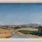 I visited Sonoma County with purpose of seeking out the light and vineyards that would make for possible paintings. This viewwiththe winding dirtroad and mountain range off in the distance tended to sum up the county's extraordinary beauty.